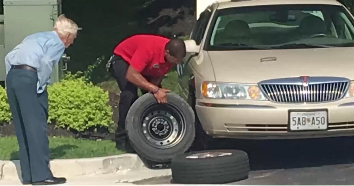 Chick-fil-A manager jumps up to change flat tire for elderly veteran customer