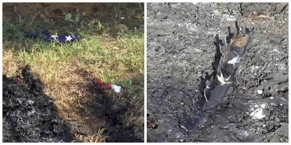 Police are searching for vandals who burnt flags in cemetery's veteran memorial