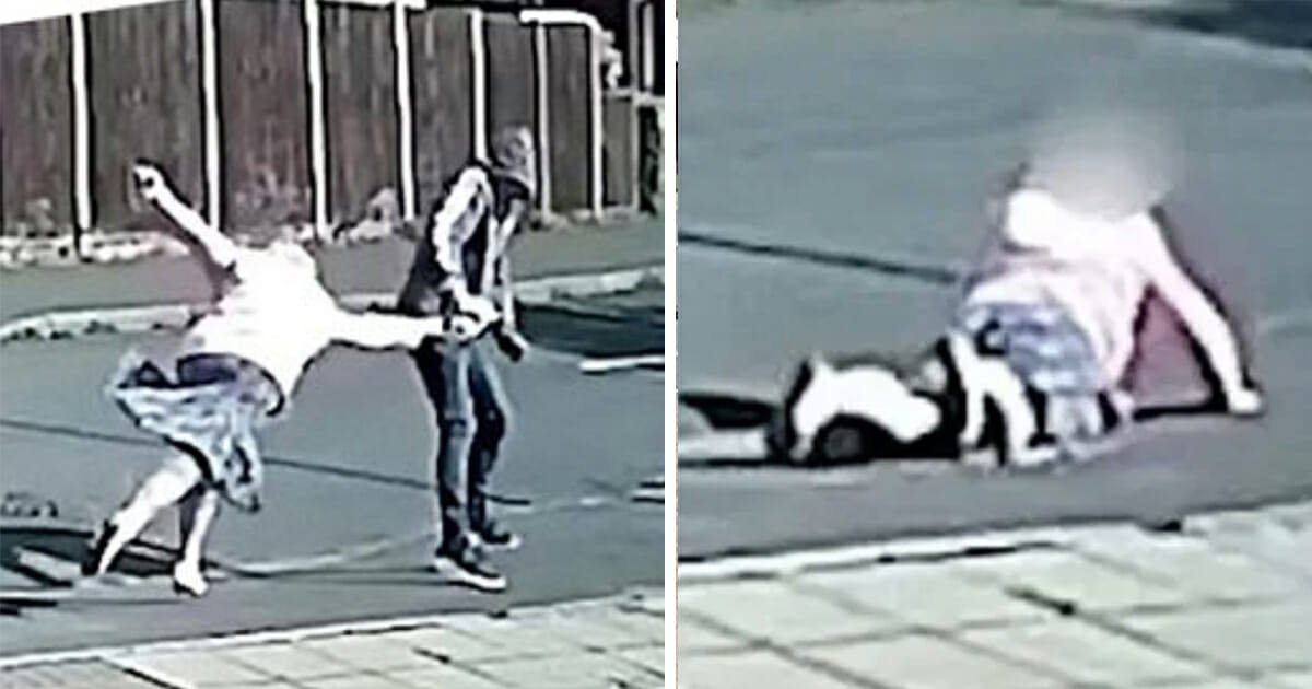 Police hunt thug caught pulling 79-year-old woman to floor and dragging her along sidewalk