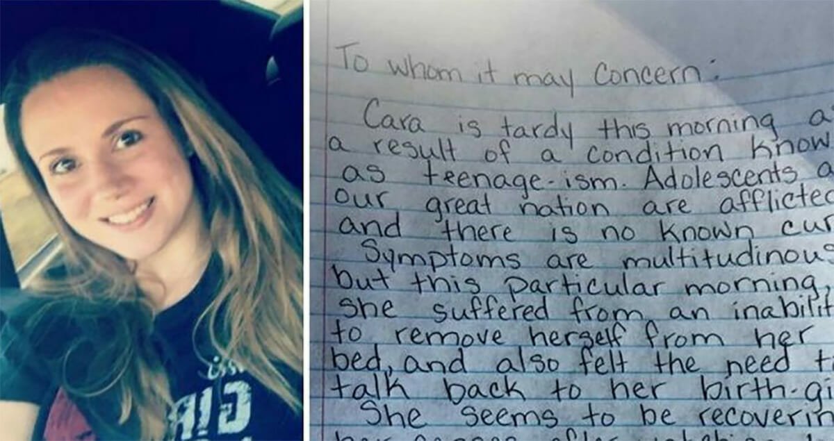 Mom writes hilarious note to explain why her teenager is late for school