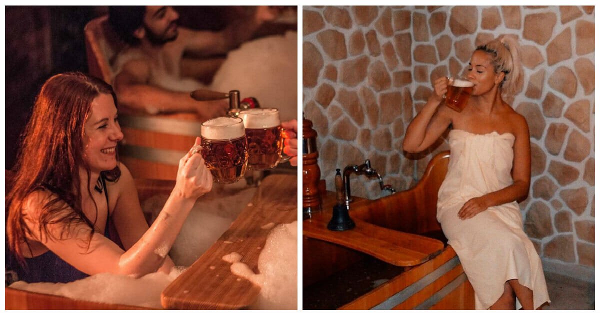 'Beer spa' lets visitors bathe in relaxing beer bath as they drink