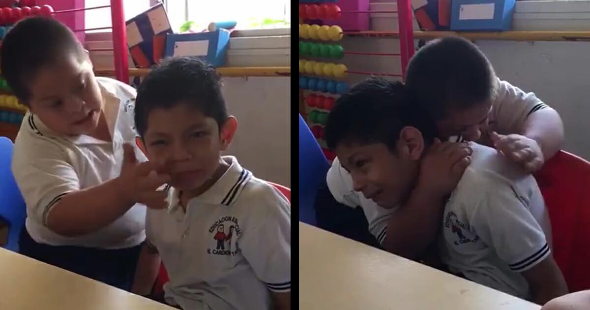 Boy with Down syndrome comforts classmate with autism in video that's viral for all the right reasons